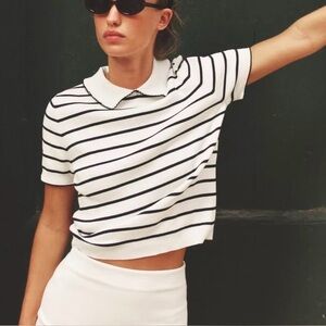 ZARA Classic Striped Polo Shirt - Black & White